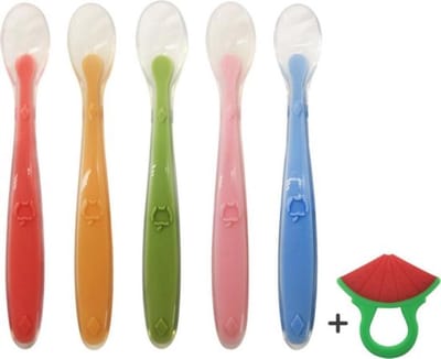 Jumalu Siliconen Babylepels Met Soft Tip + Bijtring - Babylepels - BPA-Vrij - 5 Stuks - Babybestek - Kinderlepel - Kinderbestek - Babylepel - Lepel - Eetlepel - Bijtring