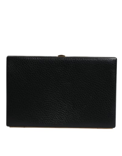 Zwarte Leren Gouden Frame Clutch Avondfeest Handtas