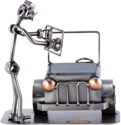 sculptuur glaszetter auto beroepen beeldje - metaal 18x17x13 relatiegeschenken