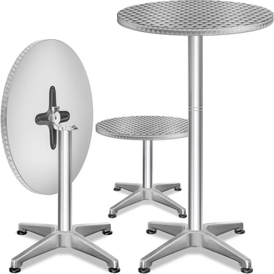 Statafel set van 2 Zilver aluminium Ø60cm inklapbaar, in hoogte verstelbaar