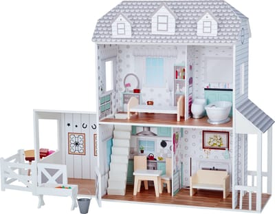 Teamson Kids Groot Houten Poppenhuis - Omvat 14 Accessoires - Wit/Grijs