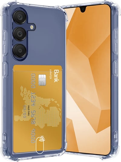 Hoes - Geschikt voor Samsung Galaxy A16 - Met Pashouder en Kaarthouder - Telefoon Hoesje Shockproof - Siliconen Case - Back Cover - Shock Proof - Pasjes Houder - Transparant