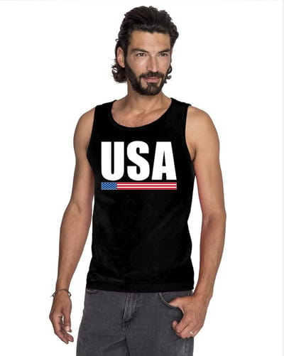 Zwart USA supporter mouwloos shirt heren - Amerika singlet shirt/ tanktop S