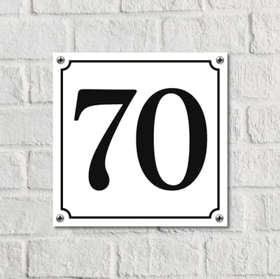 Huisnummerbord Wit Dibond Deluxe - Nummer 70 - incl. bevestiging | - naambord - nummerbord - voordeur