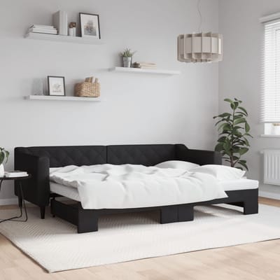 vidaXL - Slaapbank - met - onderschuifbed - 80x200 - cm - stof - zwart