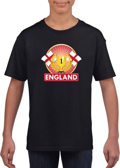 Zwart Engels kampioen t-shirt kinderen - Engeland supporter shirt jongens en meisjes 110/116