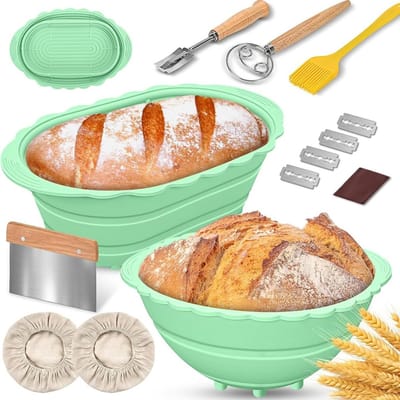 Zuurdesem Rijsmandjes Set van 2 - Opvouwbare Siliconen Bakmanden voor Ambachtelijk Brood