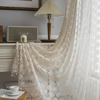 Goodivery ® Gordijnenset met Bloemenborduurwerk en Vintage Macramé voor Stijlvolle Slaapkamerdecoratie