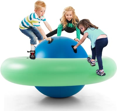 COSTWAY Opblaasbare koepelwip voor kinderen, 223 cm grote kinderwip om te rollen, kantelen, klimmen en springen, met 6 geïntegreerde handgrepen, outdoorwip voor kinderen vanaf 5 jaar