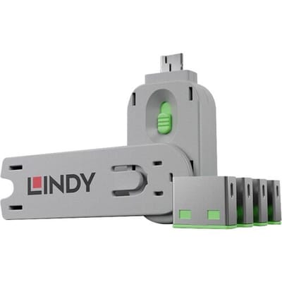 LINDY USB-Lock + Key USB-A-poortslot Set van 4 stuks Groen Sleutelslot Incl. 1 sleutel
