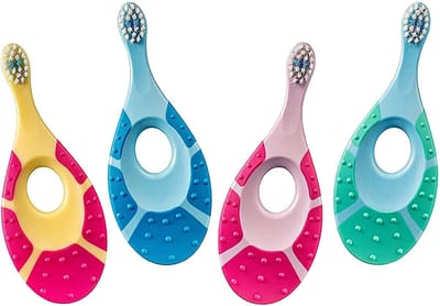 Jordan® Step 1 Baby Tandenborstel (0-2 jaar) – De orginele babytandenborstel voor de Allerkleinsten met bijtring - 4 pack - Willekeurige Kleuren