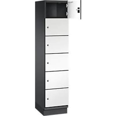 C+P Cambio lockerkast, 1 vak, 6 vakken, met plint, B 400 x D 525 x H 1980 mm, zwart-grijs/wit