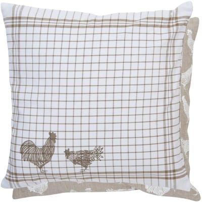 Clayre & Eef - Sierkussenhoes kussenhoes - textielserie Landelijk - geruit - Kippen & Hanen - 40 x 40 cm