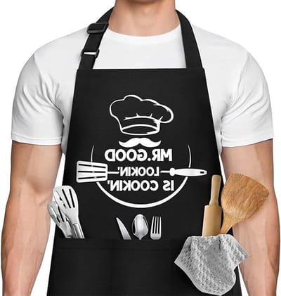 BBQ Schort voor Mannen met 3 Zakjes, Verstelbaar en Waterdicht, Leuk Cadeau voor Vader en Grootvader op Verjaardag of Vaderdag