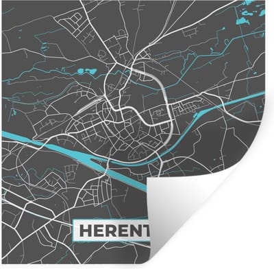 Muurstickers - Sticker Folie - België – Herentals – Stadskaart – Kaart – Blauw – Plattegrond - 100x100 cm - Plakfolie - Muurstickers Kinderkamer - Zelfklevend Behang XXL - Zelfklevend behangpapier - Stickerfolie