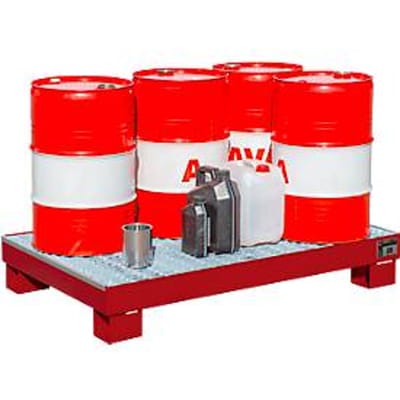 Lekbak AW60/3 M - 74 liter - L 1300 x B 800 X H 205 mm - met rooster - rood RAL 3000