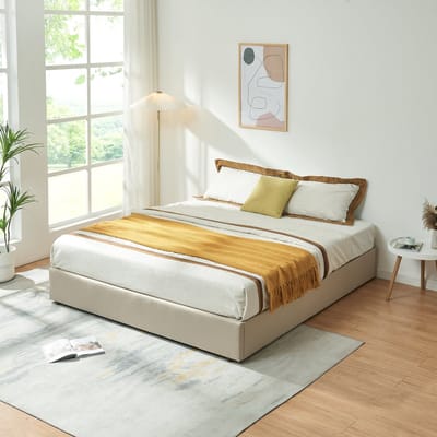 Tweepersoonsbed Nola met bedbodem linnen 200x160 cm beige [en.casa]