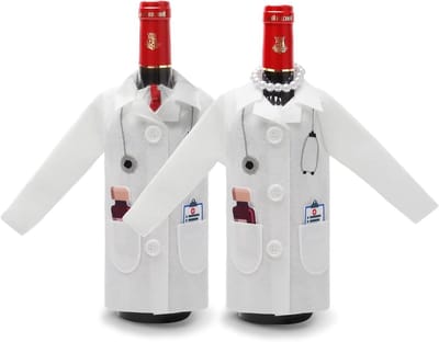 Felt Wine Bottle Cover in Witte Jasje met Grappige Verpleegkundige en Thermometer voor Wijn Cadeaus, Perfecte Verpakking voor Wijnflessen en Geschenken