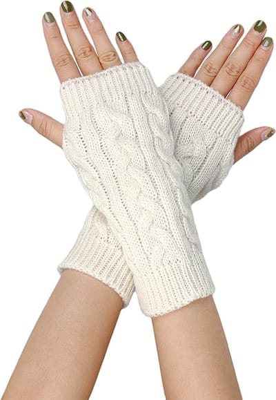 1 stuk vingerloze winterhandschoenen voor heren en dames, gebreide warme armmouwen met duimgaten, zachte pols handschoenen, korte gedraaide handschoenen, wollen halve vinger open, warme en koudebestendige polsbeschermers, arm mouwen,Wit