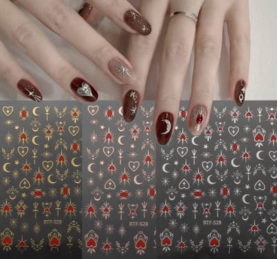 Set van 5 Nail Art 3D-nagelstickers - 15 vellen nageldecoratie en verfraaiingsfolie - Maanster-nagelstickers - Zelfklevende stickers - Nagelkunstontwerpdecoratie-accessoires