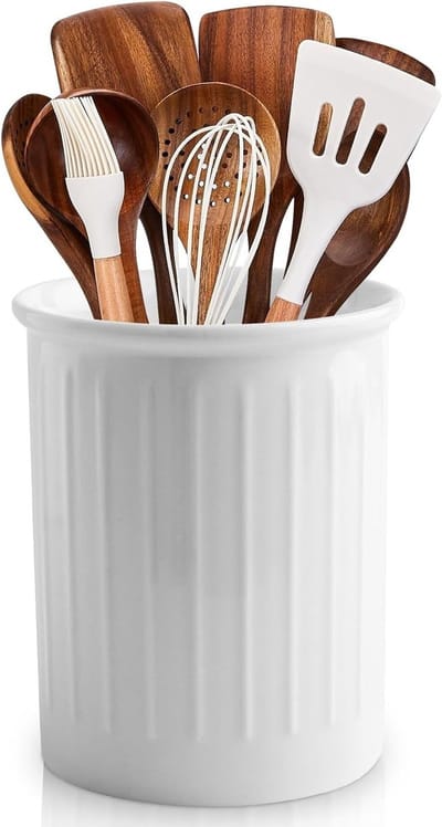 Keramische Keukenhulpmiddelen Houder: 13,5 x 10 cm Porseleinen Organizer voor Keukengerei, Glanzende Glazuurafwerking, Ideaal voor het Organiseren van Lades en Aanrechten
