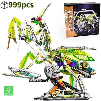 MOC Mechanische Bidsprinkhaan Bouwstenen DIY Insectenmodel Bouwpakket Creatieve Assemblage Bakstenen Speelgoed voor Kinderen Verjaardagscadeau yellow