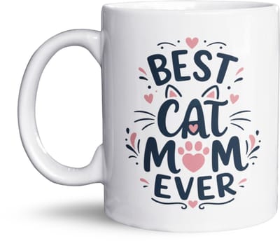 NietMokken.nl - Best Cat Mom Ever – Cadeau voor Kattenliefhebber – Cat Mom Mok – Moederdag Cadeau – 325 ml Keramische Koffiemok – Inclusief Gratis NietMokken® Viltje – Aan Beide Zijden Bedrukt