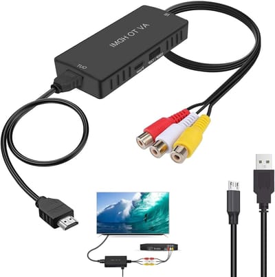 HDMI-adapter voor PS2, PS3, SNES en N64 - 1080P AV-conversie met HDMI-kabel, ondersteunt 16:9/4:3 en PAL/NTSC voor videorecorders en DVD spelers