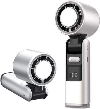 LISM-Mini draagbare airconditioner, opvouwbare ventilator met LED-scherm en koelfunctie, 1-199 ventilatorsnelheden, 3600mAh turbineventilator met hals, Geschikt voor buiten, kamperen en kantoorgebruik - wit.