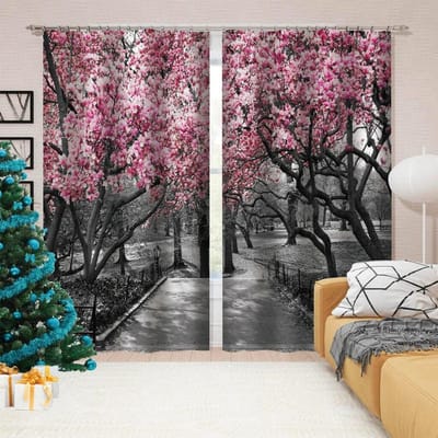 3D-printen raamgordijn woonkamer semi-schaduwrijke buitendecoratieve boom huis textiel decor W50xH130(CM)x2PCS-Grommet Top