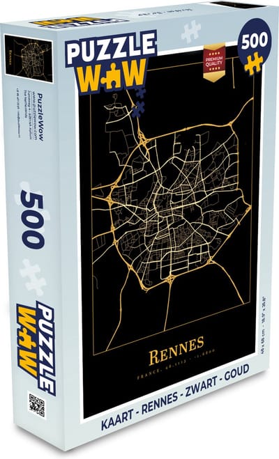 Puzzel Kaart - Rennes - Zwart - Goud - Legpuzzel - Puzzel 500 stukjes