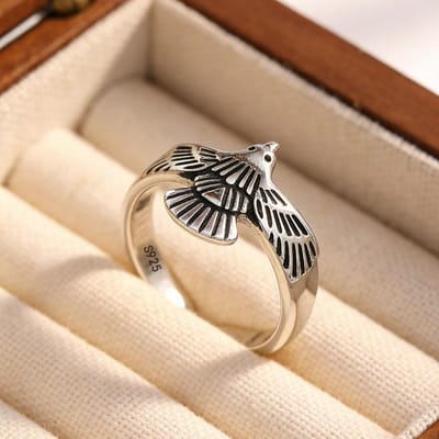 Bf Club   Ringen Voor Vrouwen Eenvoudig Geometrisch Handgemaakt Onregelmatig Retro Vogelvleugel Ring Allergie Voor Verjaardagscadeau resizable beige