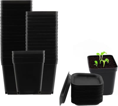 SnelShoppen - 30 Stuks 7 cm Vierkante Plantenpotten - Plastic Potten met Ondertafel voor Vetplanten en Kleine Planten - Weerbestendige Zwarte Tuinpott