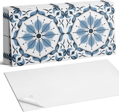 Coloray Plaktegels - Bloemenpatroon met details Wandtegel Zelfklevend - 60 cm x 30 cm - Blauw Plaktegels - 6 stuks - Rechthoek PVC Tegels - Plaktegels Keuken - Zelfklevende Vloertegels Badkamer - Vinyl Tegels - Zelfklevende Wandtegels