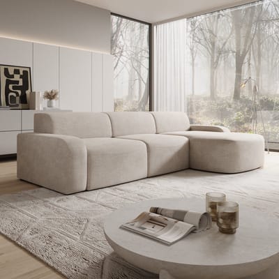 Meubella - Liftado - Hoekbank 3-zits chaise longue - Stof beige Rechts