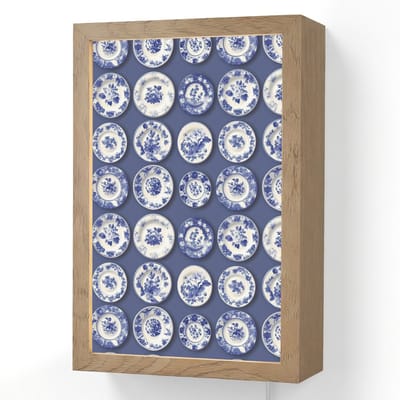 Wandlamp 20x30 cm - Oplaadbaar - Borden - Floraal - Blauw - Wandlampen binnen woonkamer - Slaapkamer lamp met kabel - Decoratieve nachtlamp - Vloerlamp snoer