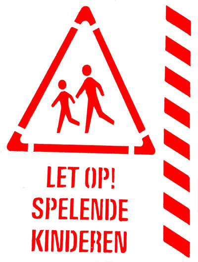 Sjabloon voor het maken van een tijdelijke veiligheidsmelding “Let op! Spelende Kinderen” – 600 × 800 × 5 mm
