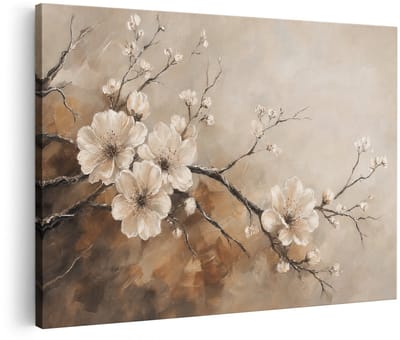 Artaza Canvas Schilderij Bloemen in Beige Tinten - Abstracte Natuur - 60x40 cm - Wanddecoratie Woonkamer - Schilderijen - Muurdecoratie