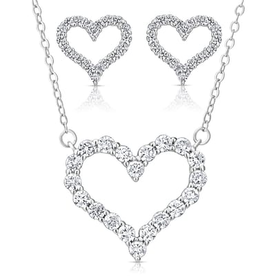 Juwelium Sieradenset + Sieradendoos Geschenkset | Luxe Zilveren Love Hart Ketting en Oorbellen met Zirkonia | Perfect Cadeau voor Vrouw, Vriendin, Moeder, Dochter