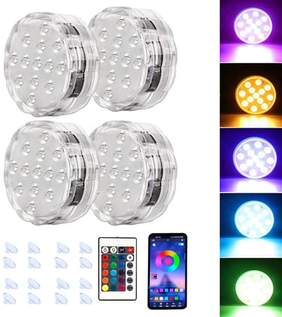 4 Stuks Dompelbare LED Zwembadverlichting - 16 Kleuren 4 Modi - Batterijgevoed Met Afstandsbediening - Voor Zwembad - Vijver en Decoratie