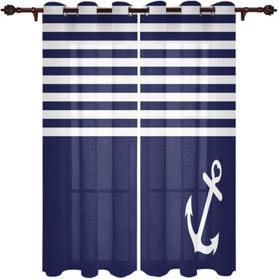 Home Gordijn Blauw Anker Boot Vis Slaapkamer Keuken Gordijnen Woonkamer Decoratie Artikelen Raam Gordijnen voor Woonkamer 135W x 92H(cm)