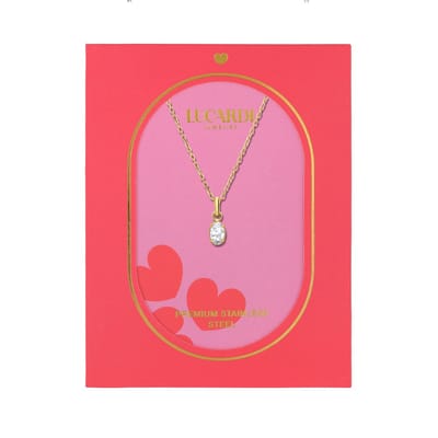 Lucardi Dames Stalen goldplated ketting met zirkonia - Ketting - Staal - Goudkleurig - 47 cm