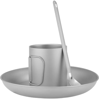 Ensemble d'ustensiles de camping en titane pour une personne Tasse ultra-légère et portable de 450 ml Assiette à dîner de 800 ml argenté