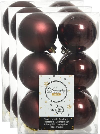Decoris Kerstballen - 36x stuks - kunststof - mahonie bruin - 6 cm