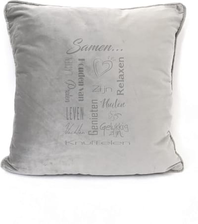 Grijs sierkussen Velours - 45x45cm - Met Tekst: Samen. Cadeau-bruiloft-trouwdag-samenwonen.