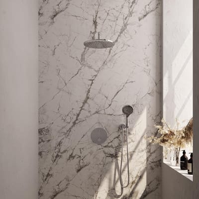 Brauer Chrome Edition thermostatische inbouw regendouche 3-weg rond SET 82 met 30 cm douchekop en gebogen muurarm en 3-standen handdouche en doucheslang en wandaansluitbocht chroom