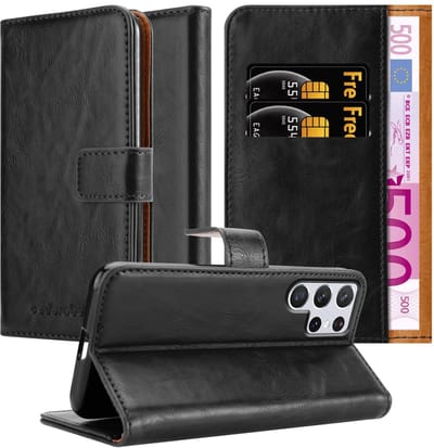 Cadorabo Hoesje geschikt voor Samsung Galaxy S22 ULTRA in ZWART GRAFIET - Beschermhoes met magnetische sluiting, standfunctie en kaartvakje Book Case Cover Etui