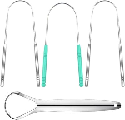 Set van 4 herbruikbare metalen tongschrapers voor optimale mondverzorging en frisse adem, geschikt voor volwassenen en kinderen