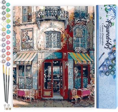 Figured'Art Schilderen op Nummer Volwassenen canvas Vintage Bistro - Handwerk acrylverf Kit DIY Compleet - 40x50cm zonder frame