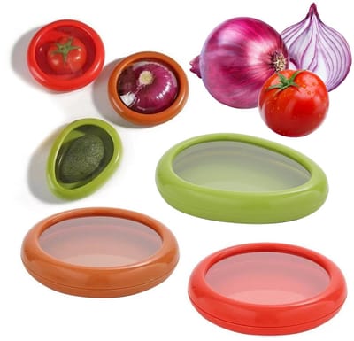 3 stuks fruit- en groentespaarders, avocado, ui en tomaat, vershouddozen met deksel, luchtdichte vershouddoos, bewaardozen, siliconen vershouddoos